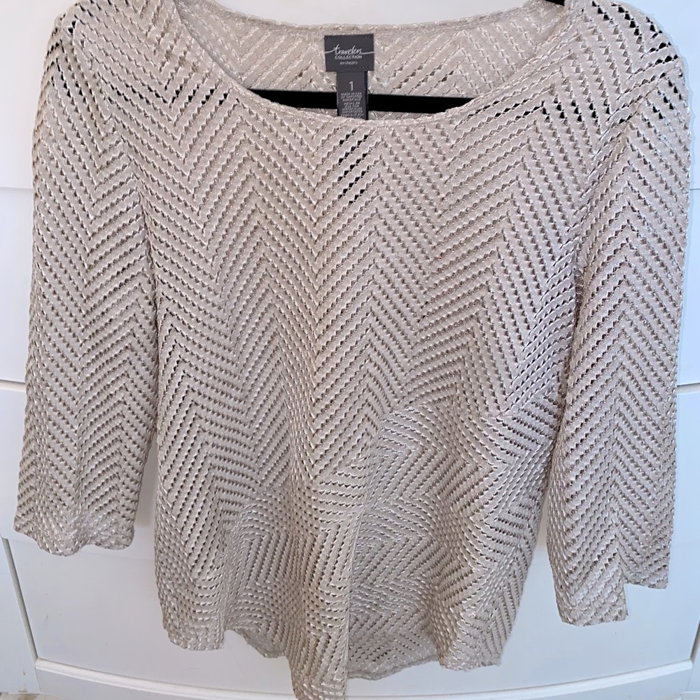 Chico’s Traveler Collection Gold Patterned Top